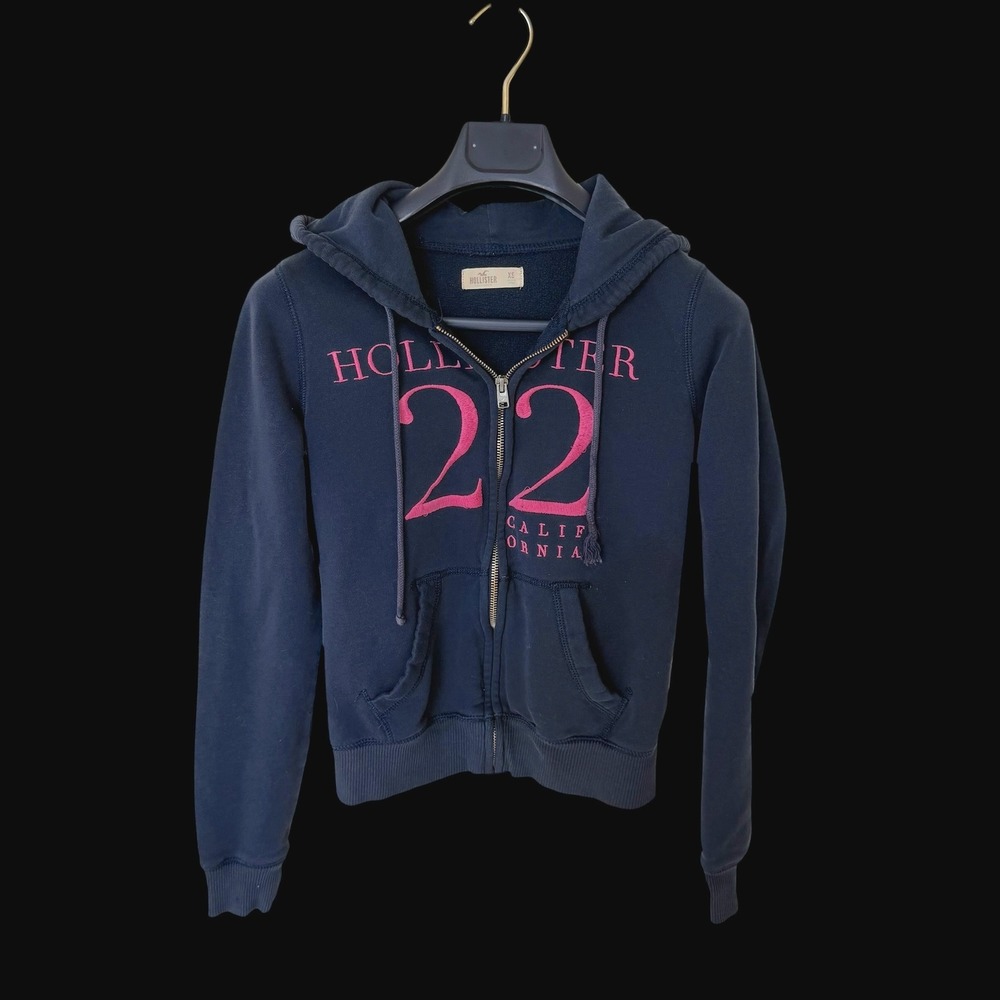 Hollister California Full Zip Hoodie Blue Pink XS Y2K Graphic Sweatshirt